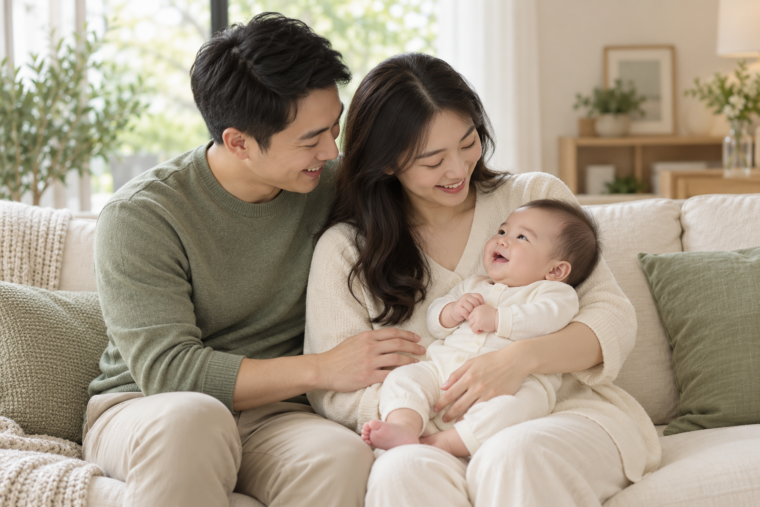 夫妻一起抱着宝宝的温暖时刻
